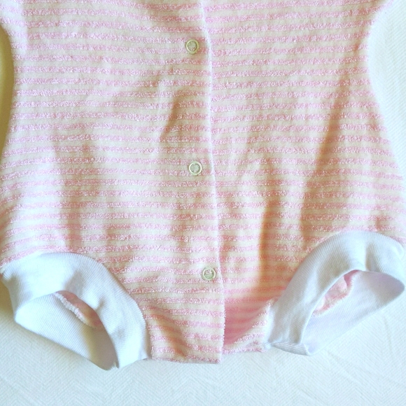 vintage teddy's choice pink & white striped snap terry romper playsuit 3 months - Picture 3 of 4